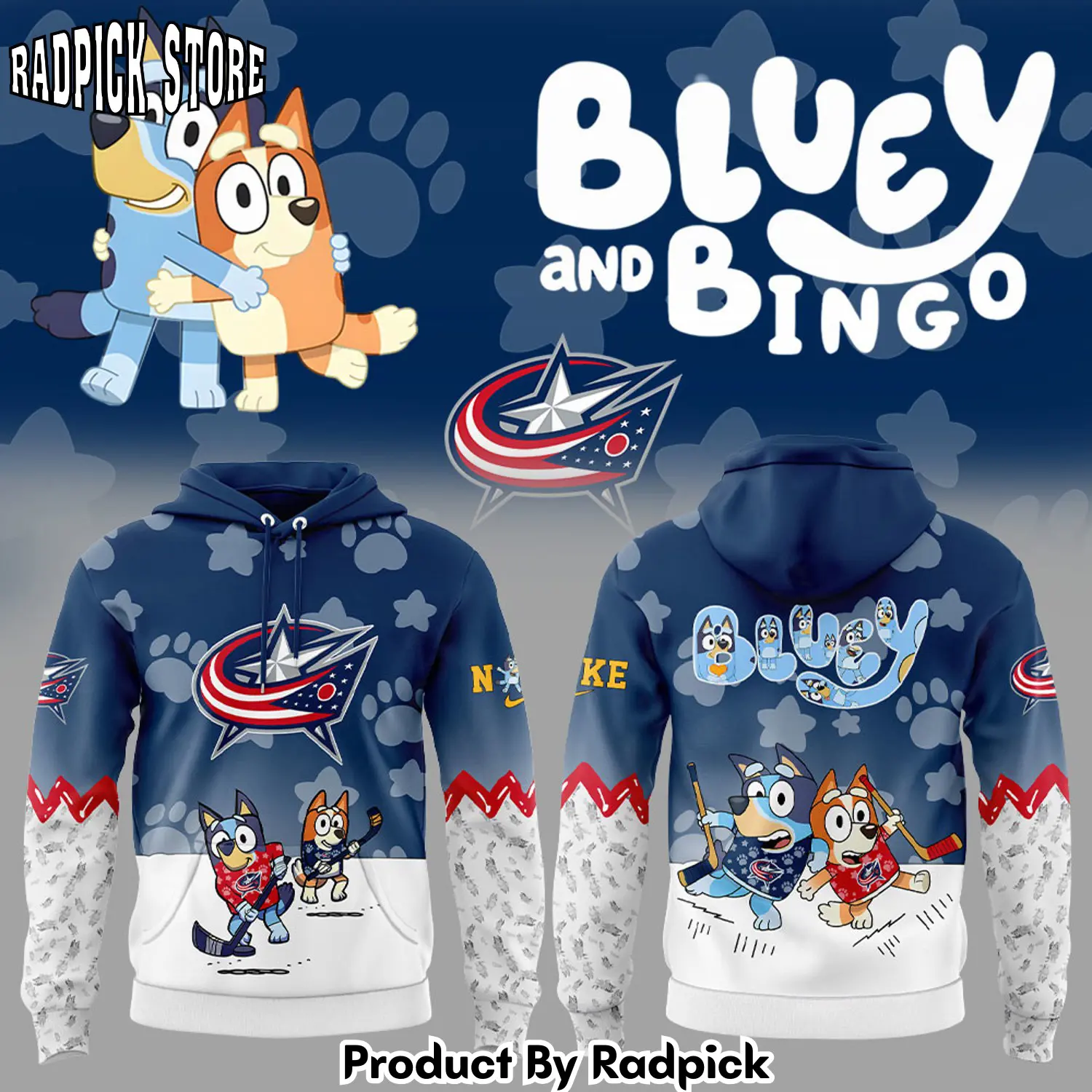 Columbus blue jackets bluey and bingo hoodie joggers hoodie and long pants set rp291800